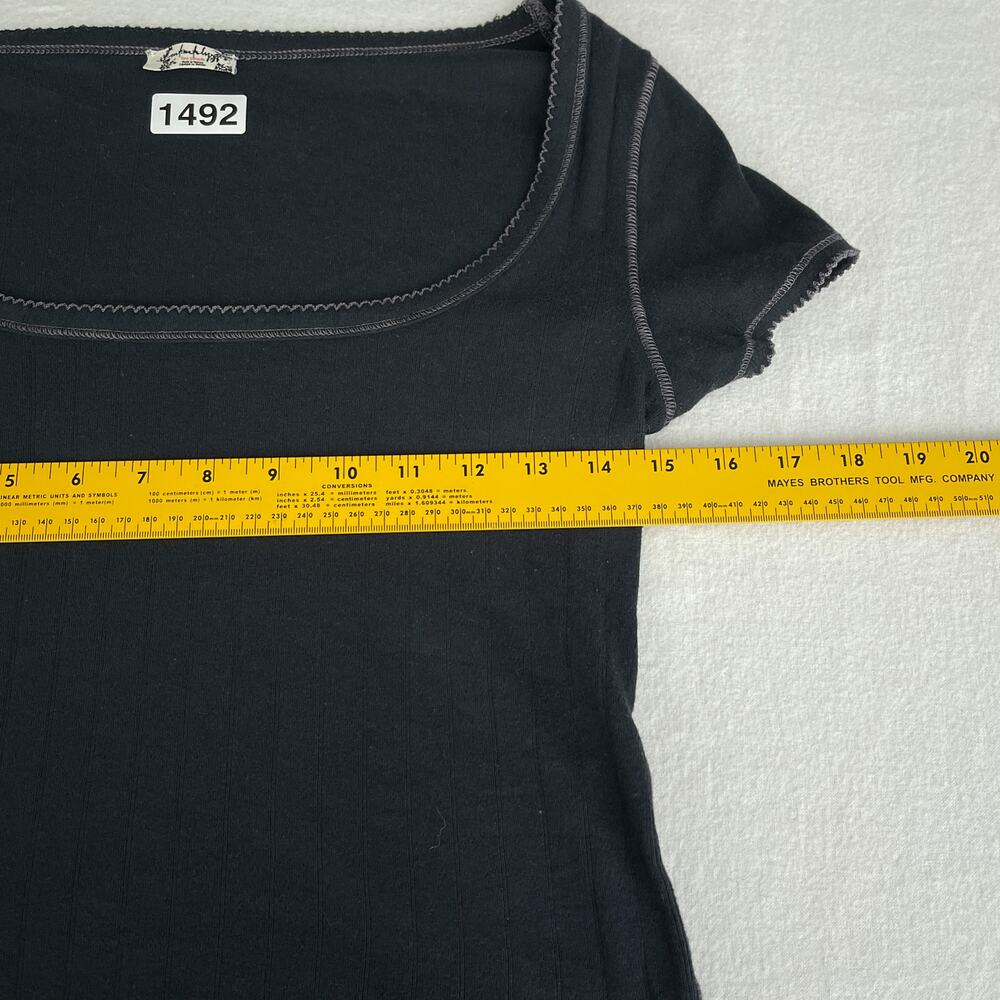 Free People X Intimately FP End Game Pointelle Baby Tee Black Women's Size Large - Picture 12 of 15